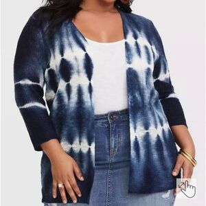 Torrid Blue and White Tie-Dye Knit Cardigan